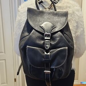 Roots Black Leather Backpack
